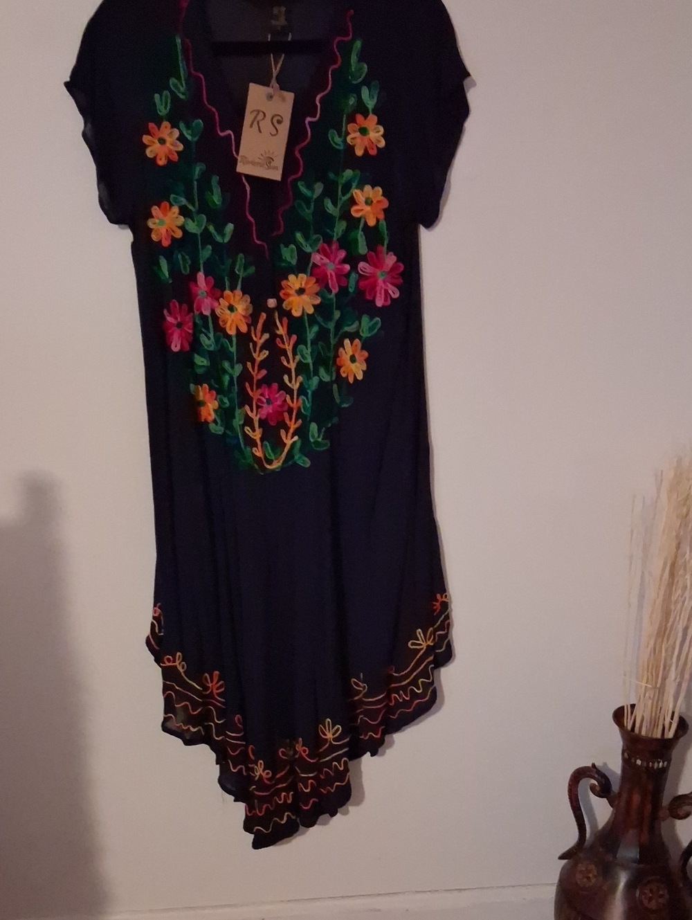 Rivieras Black Tunic with Vibrant Floral Embroidery